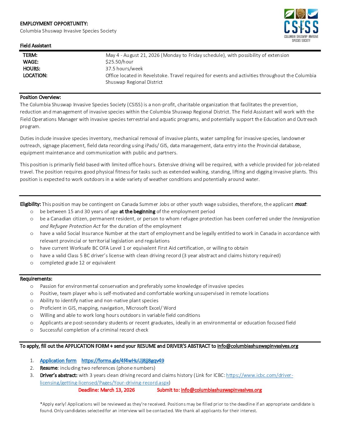 Columbia Shuswap Invasive Species Society