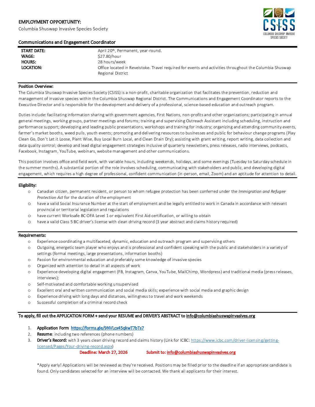 Columbia Shuswap Invasive Species Society