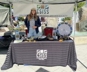 CSISS staff standing behind table demonstrating farmers market booth.